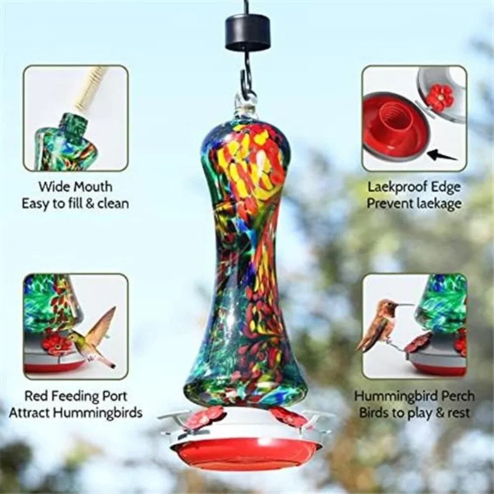 Glass Hummingbird Feeder for Outdoors: Leak Proof Hanging Hummingbirds Present